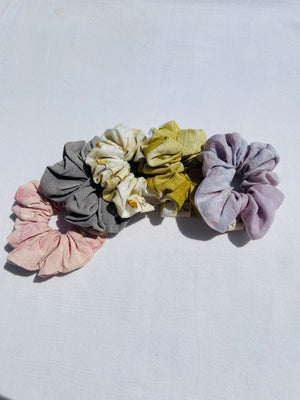 plant dyed linen hair scrunchies - earthen yourself