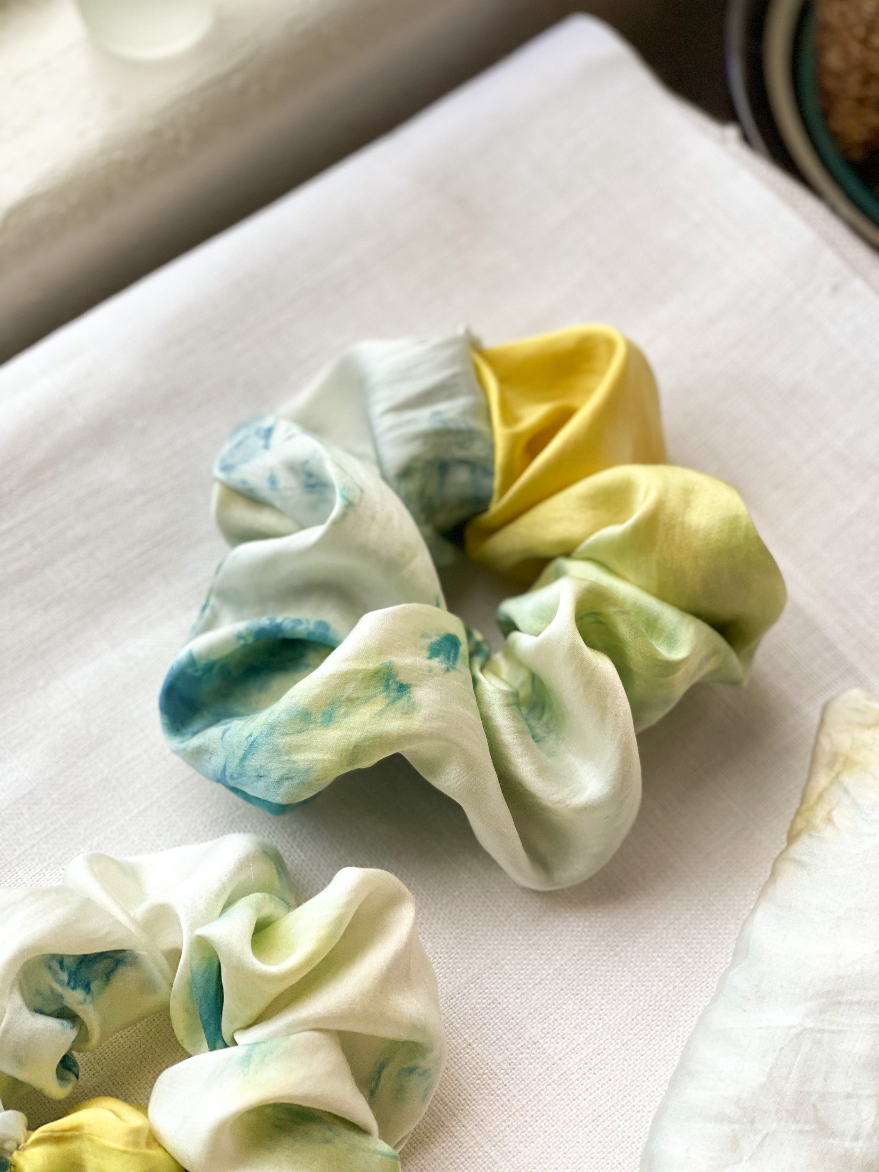 naturally dyed silk hair scrunchies - earthen yourself