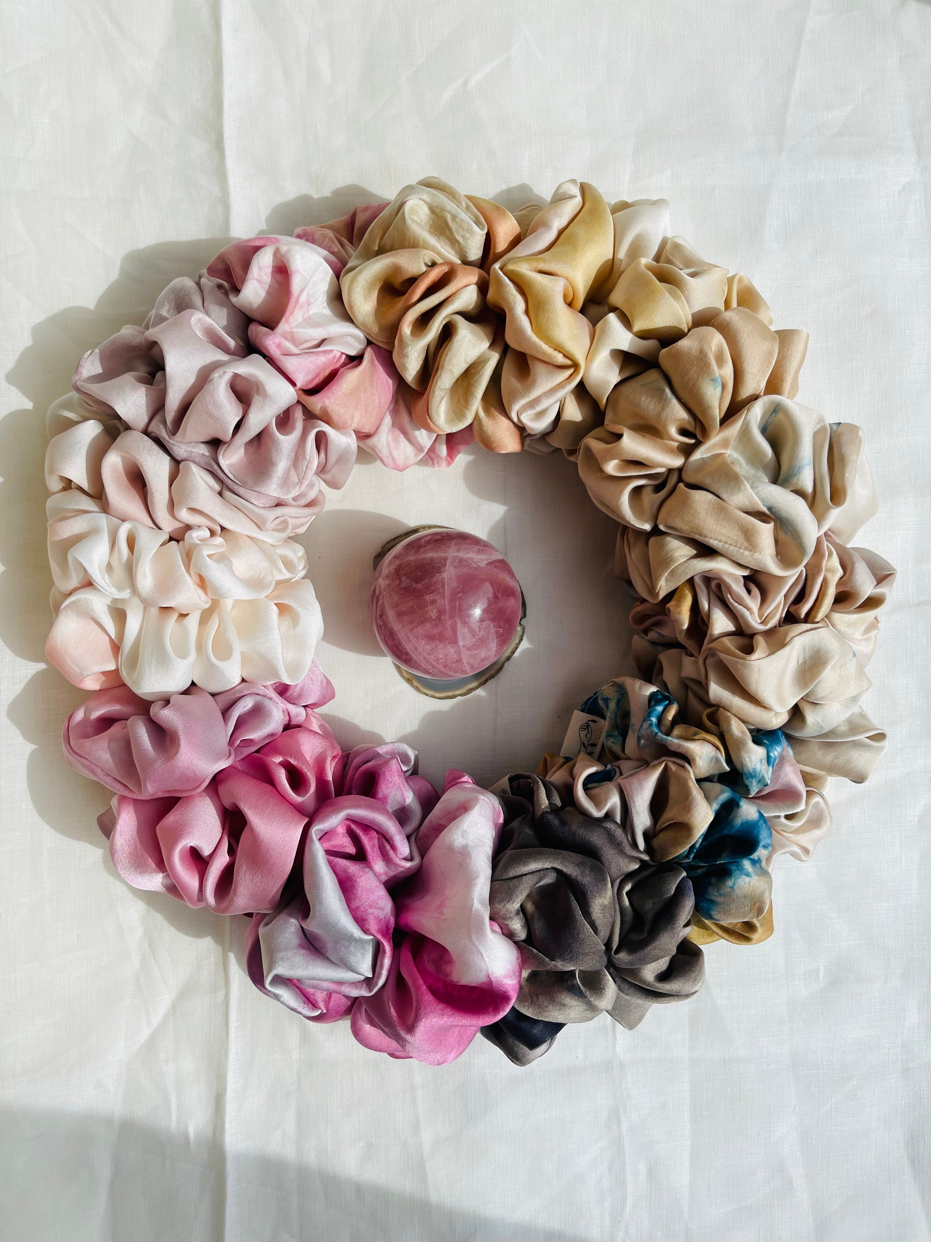 plant dyed silk hair scrunchies - earthen yourself